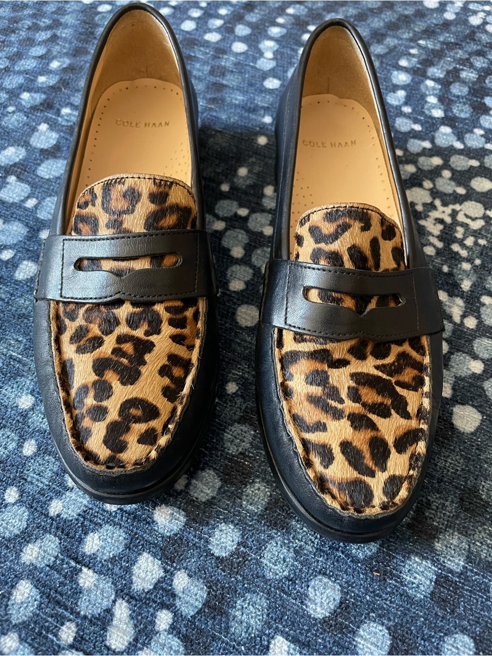 Cole Haan Black and Calf Hair Penny Loafers